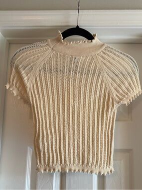 Anthropologie Cotton High Neck Short Sleeve Crop Top